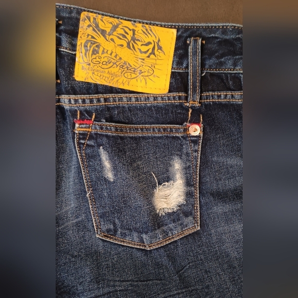 Ed Hardy Blue Dark Wash Ripped Boyfriend Denim Jeans Women's 32x30 SUPERB CONDIT - Picture 12 of 12
